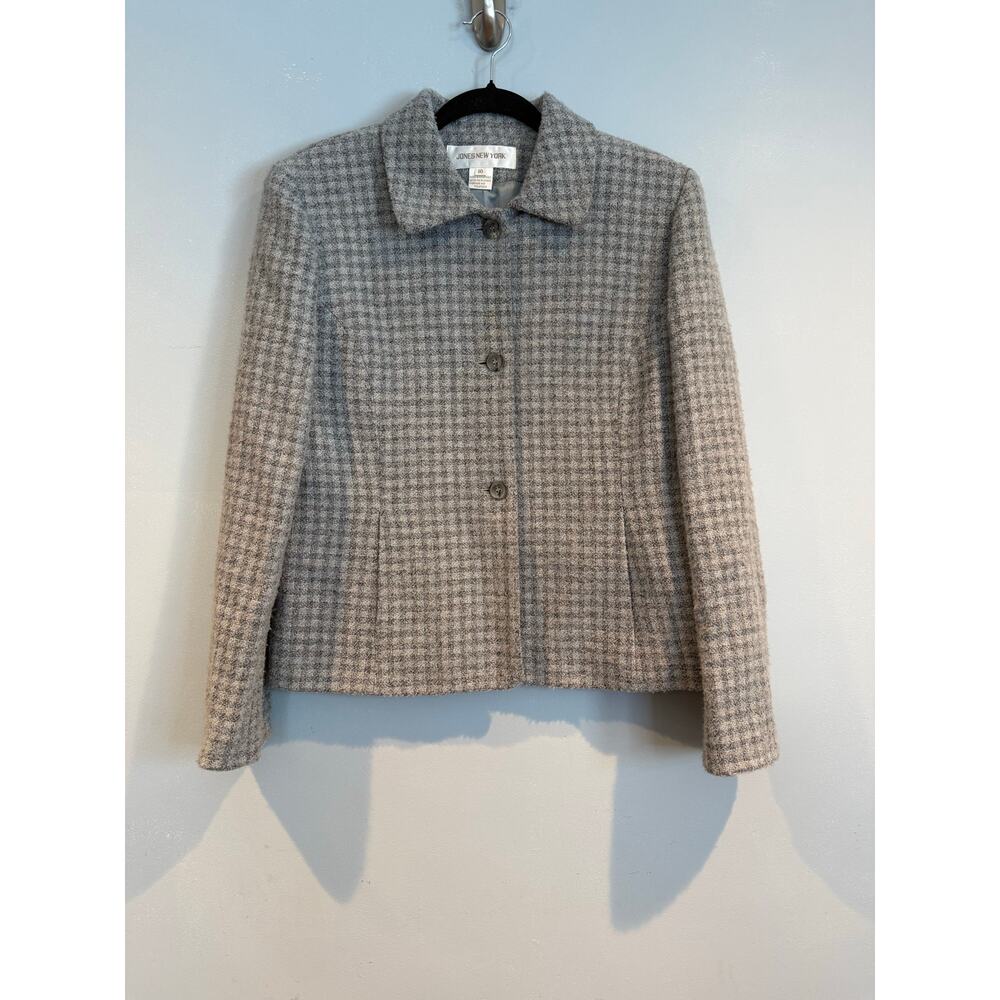 Jones New York Gray Tweed Wool Blend Cropped Jacket Blazer Size 10 - Picture 1 of 6